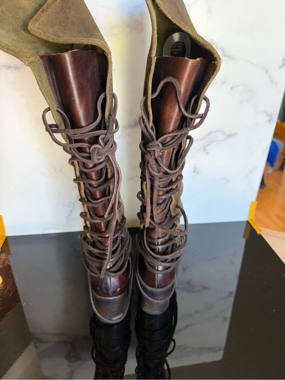 Freebird by Steven Olive Suede Lace-Up Over-the-Knee Boots